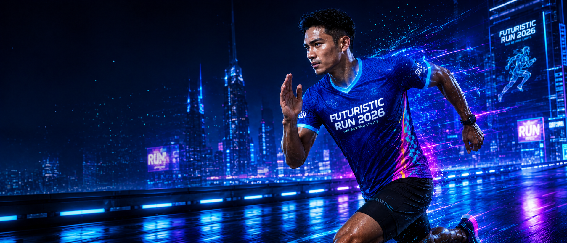 Futuristic Run 2026 night runner banner